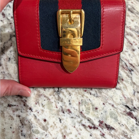 Gucci Handbags - Gucci Red Sylvie Leather Wallet with Gold Buckle